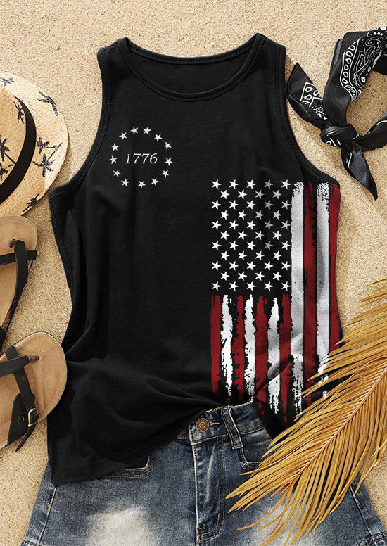 

Tank Tops 1776 American Flag O-Neck Tank Top in Black. Size