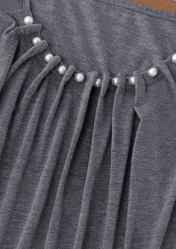 Pearls Ruffled U-Neck Tank - Gray