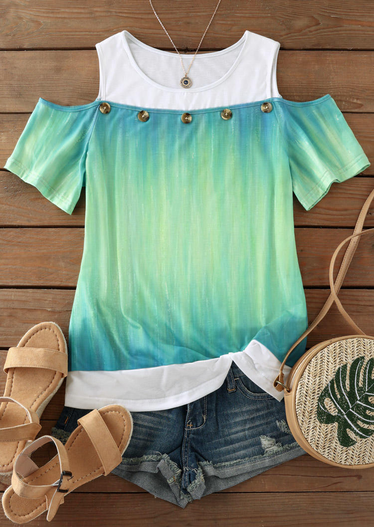 

Blouses Color Block Cold Shoulder Fake Two-Piece Blouse in Multicolor. Size: M