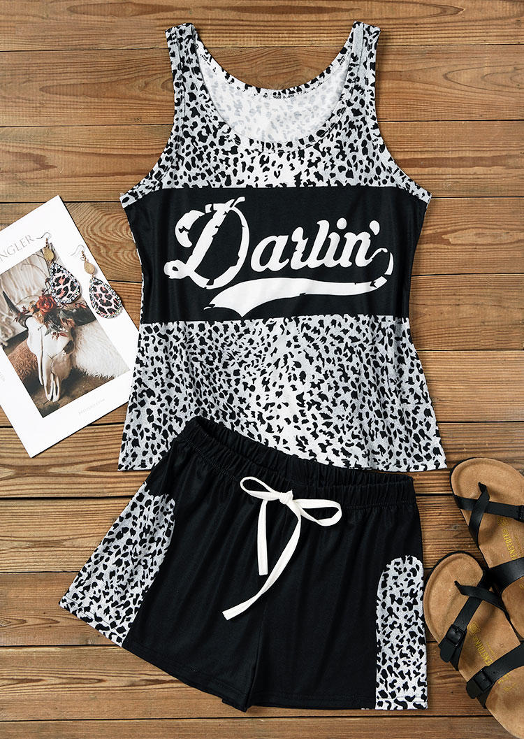 

Sleepwear Darlin' Leopard Tank And Shorts Pajamas Set in Black. Size