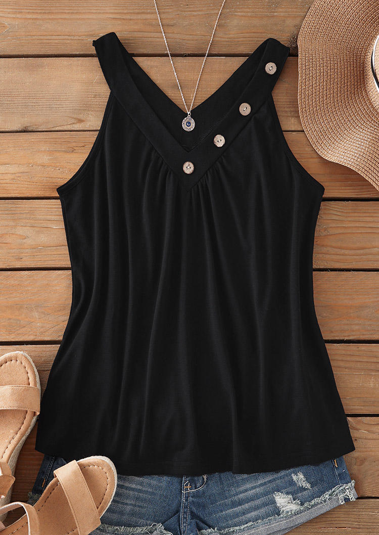 

Tank Tops Button Ruffled Open Back Tank Top in Black. Size: L,,XL