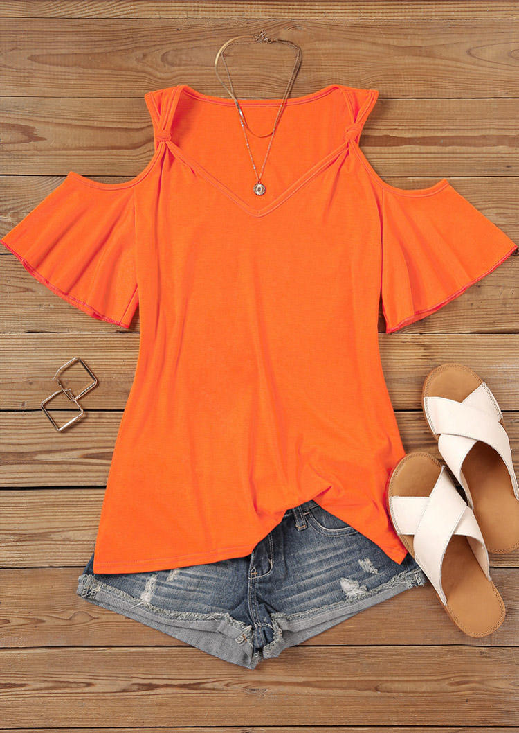 

Blouses Ruffled Knot-Strap Blouse in Orange. Size: L,M,,XL