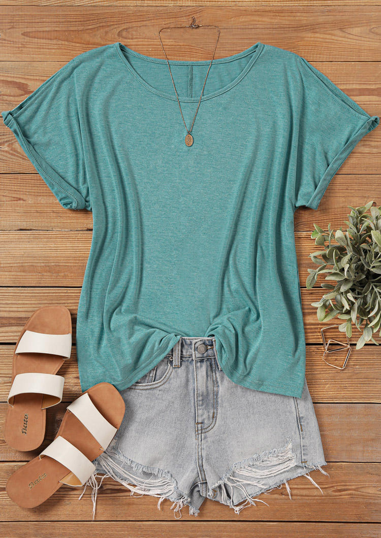

Blouses Hollow Out Loose O-Neck Blouse - Cyan in Blue. Size