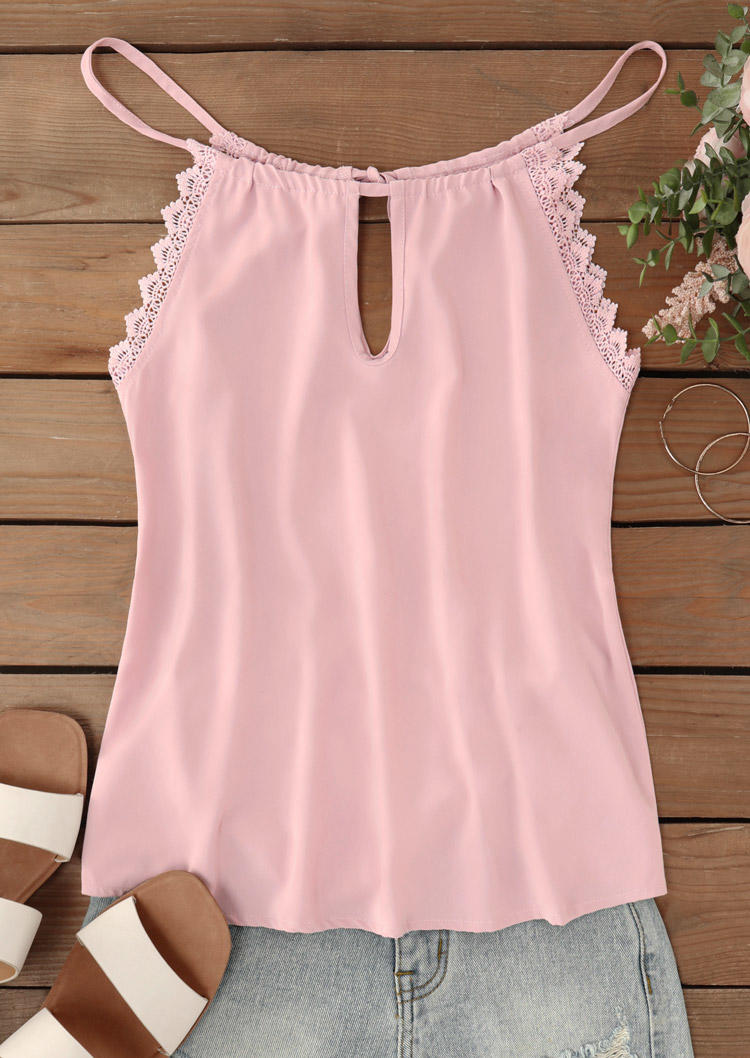 

Tank Tops Lace Splicing Hollow Out Camisole in Pink. Size: L,M,,XL