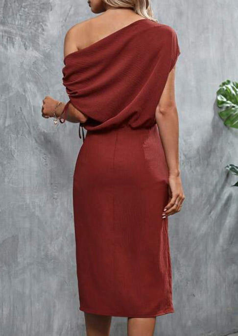 

Bodycon Dresses Ruched Button Drawstring Slit Irregular Collar Bodycon Dress - Brick Red in Red. Size