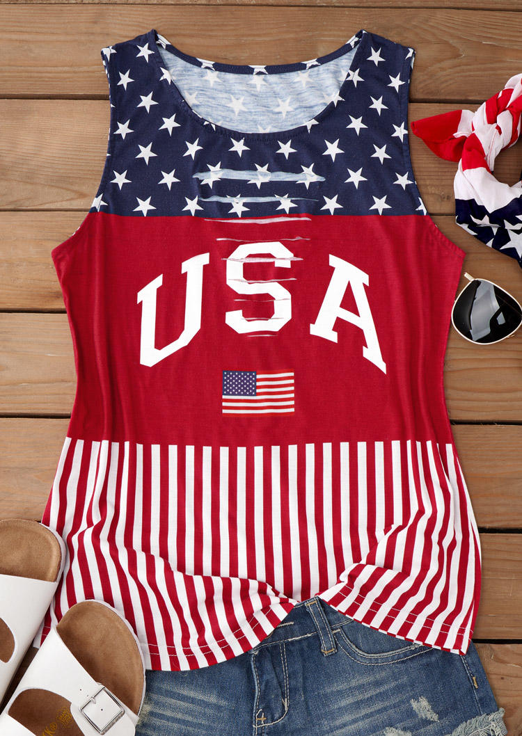 

Tank Tops USA American Flag Cut Out Tank Top in Multicolor. Size: L,M,,XL