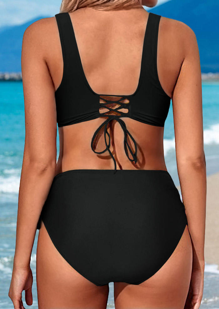 

Bikini Sets Criss-Cross Hollow Out Drawstring Bikini Set in Black. Size: L