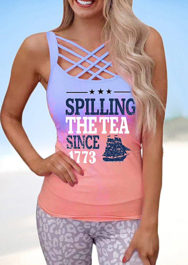 

Tank Tops Spilling The Tea Since 1773 Gradient Criss-Cross Camisole in Blue. Size: L,M,,XL