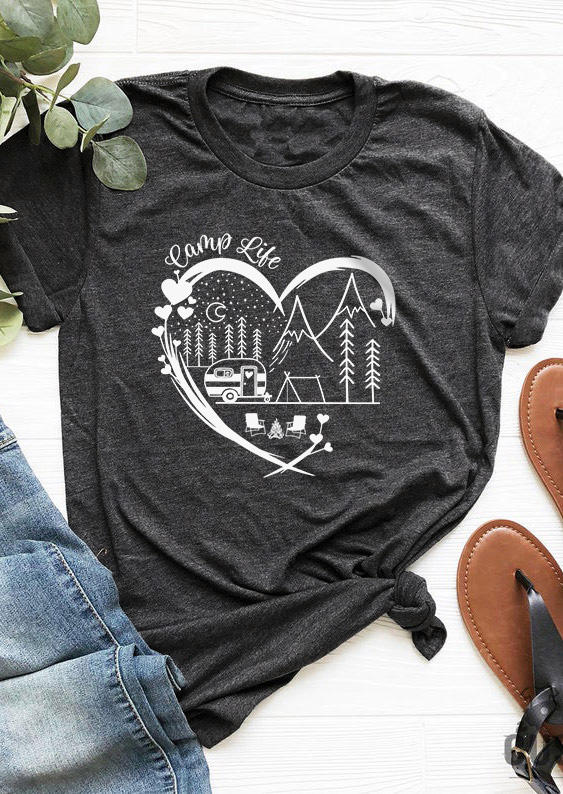 

T-shirts Tees Camp Life Heart T-Shirt Tee - Dark Grey in Gray. Size: L,M,,XL