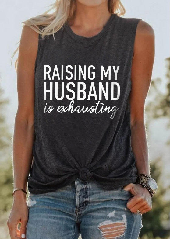 

Tank Tops Raising My Husband Is Exhausting Tank Top - Dark Grey in Gray. Size