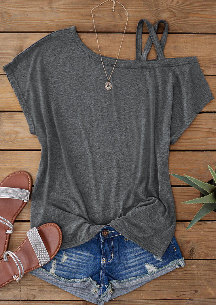 

Blouses Criss-Cross Hollow Out One Sided Cold Shoulder Blouse - Dark Grey in Gray. Size