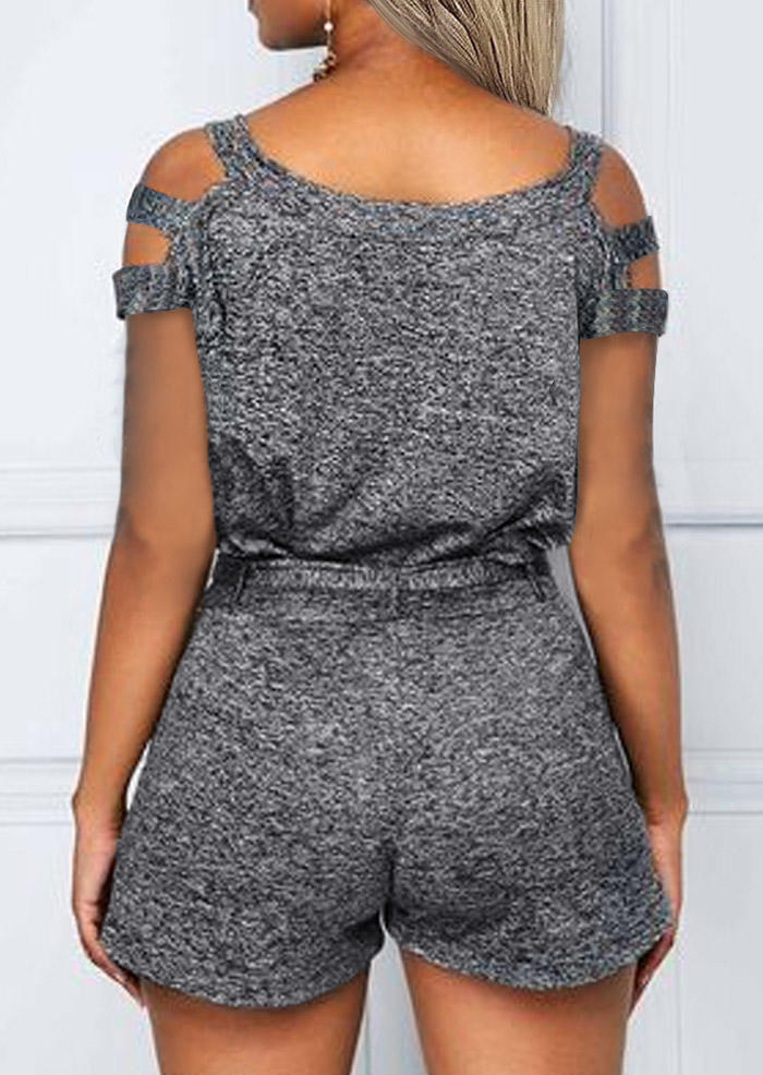

Jumpsuits & Rompers Cut Out Hollow Out Button Romper - Dark Grey in Gray. Size: L,M,,XL
