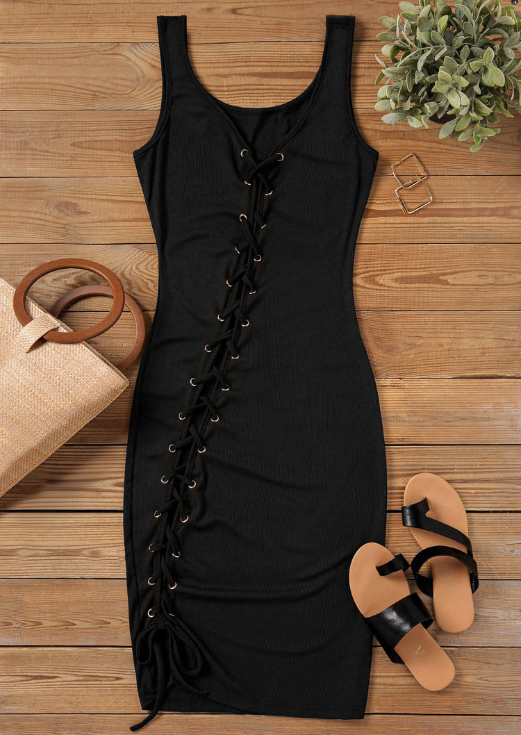 

Bodycon Dresses Lace Up Sleeveless Bodycon Dress in Black. Size: L,,XL