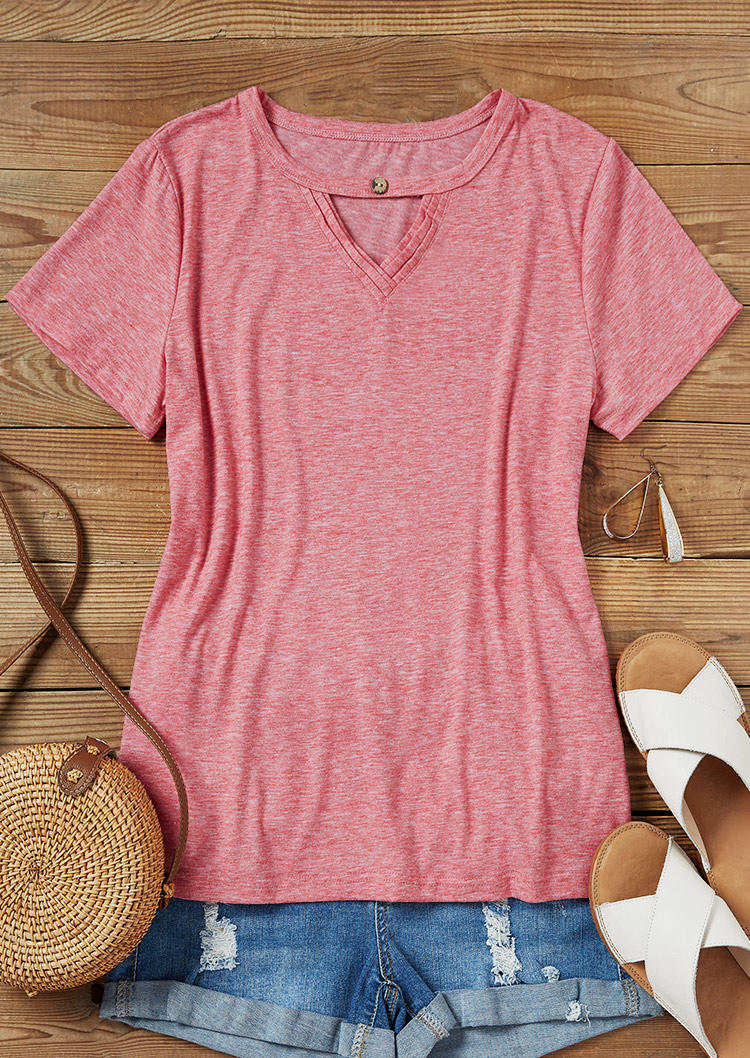 

Blouses Loose Concise Keyhole Neck Blouse in Pink. Size: L,M,,XL