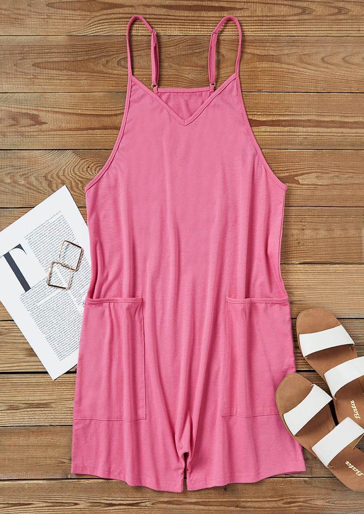

Jumpsuits & Rompers Pocket Spaghetti Strap V-Neck Romper in Pink. Size