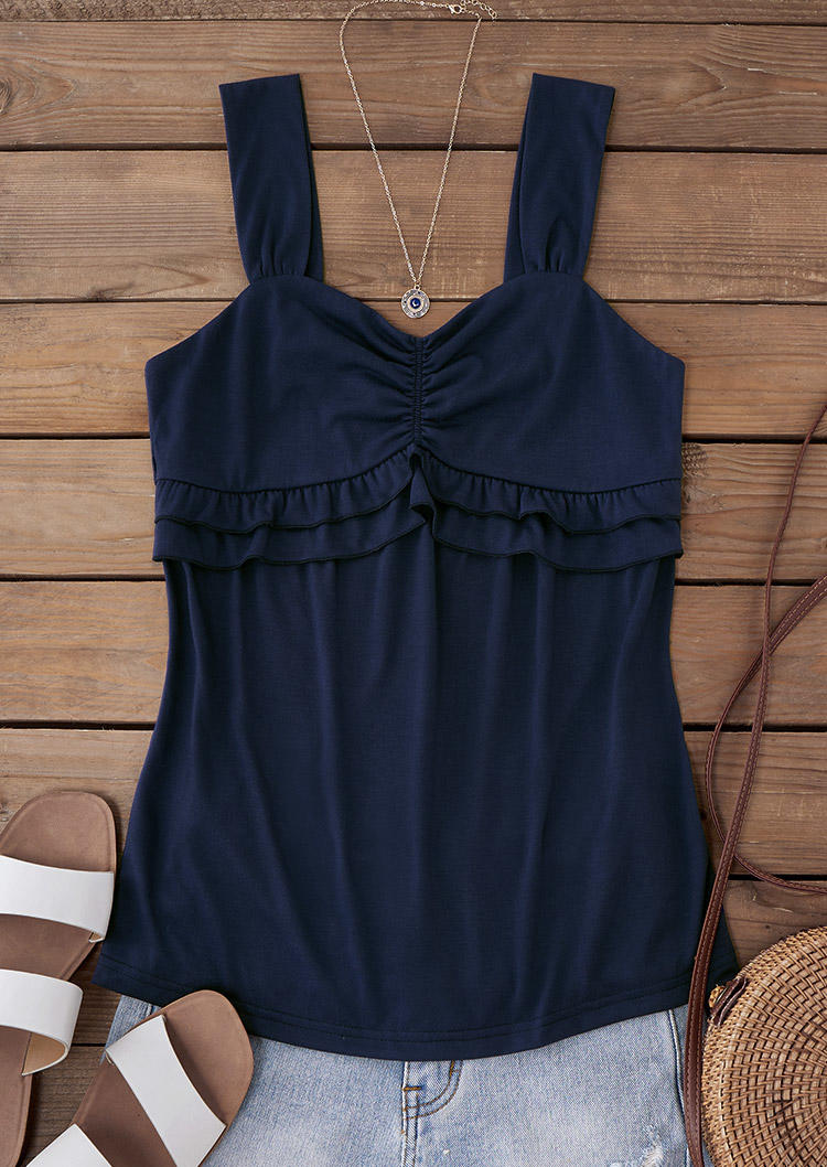 

Tank Tops Ruched Ruffled Sweetheart Collar Tank Top in Blue. Size