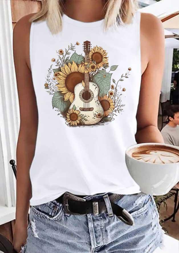 

Tank Tops Guitar Sunflower O-Neck Tank Top in White. Size