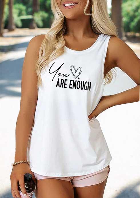 

Tank Tops You Are Enough Heart O-Neck Tank Top in White. Size