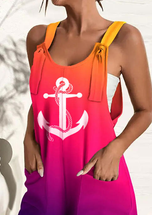 

Jumpsuits & Rompers Gradient Anchor Pocket Thick Strap Overall Romper in Multicolor. Size: L,M,,XL