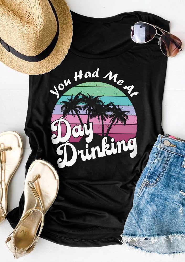 

Tank Tops You Had Me At Day Drinking Coconut Tree Tank Top in Black. Size