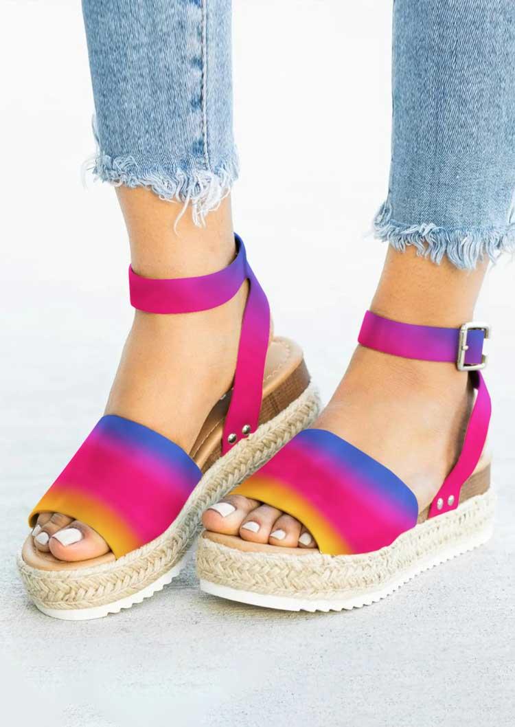 

Sandals Gradient Buckle Strap Wedge Sandals in Multicolor. Size: ,38,39,40,41