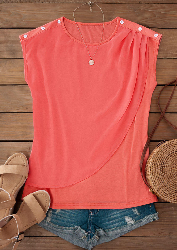 

Blouses Ruffled Button Wrap Blouse in Orange. Size: L,M