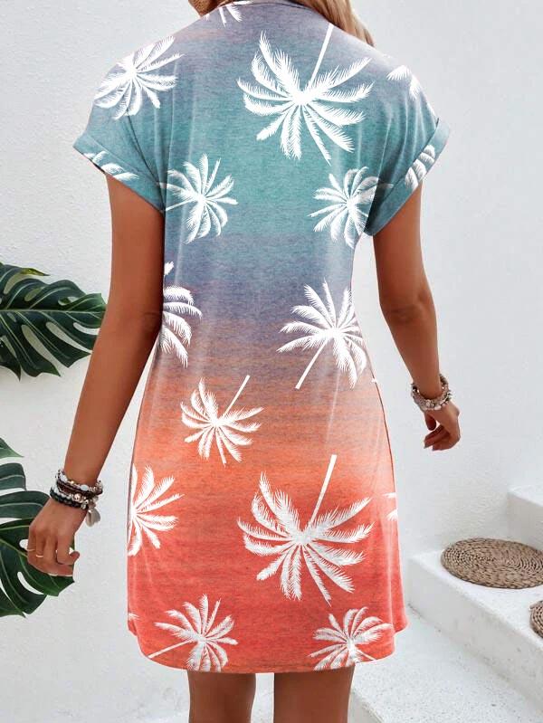 

Mini Dresses Gradient Coconut Tree O-Neck Mini Dress in Multicolor. Size: L,M,,XL