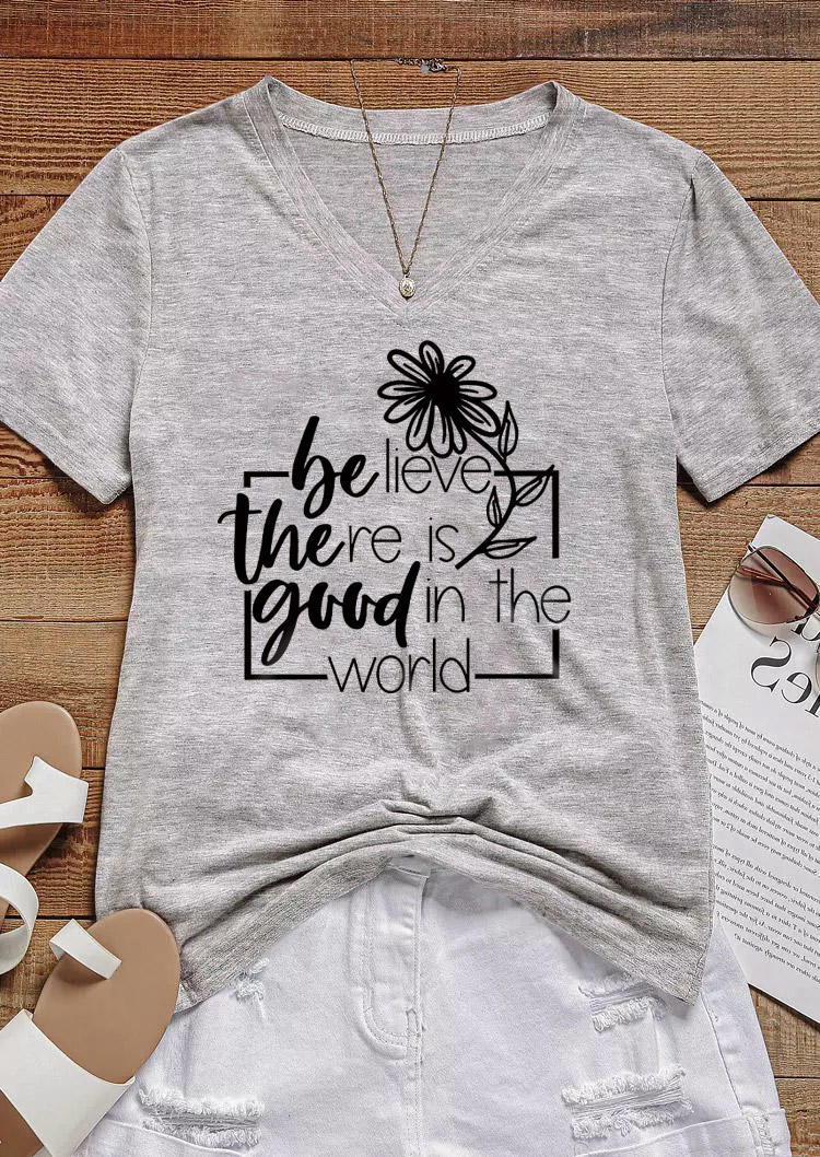 

T-shirts Tees Believe There Is Good In The World Floral T-Shirt Tee in Gray. Size: ,XL