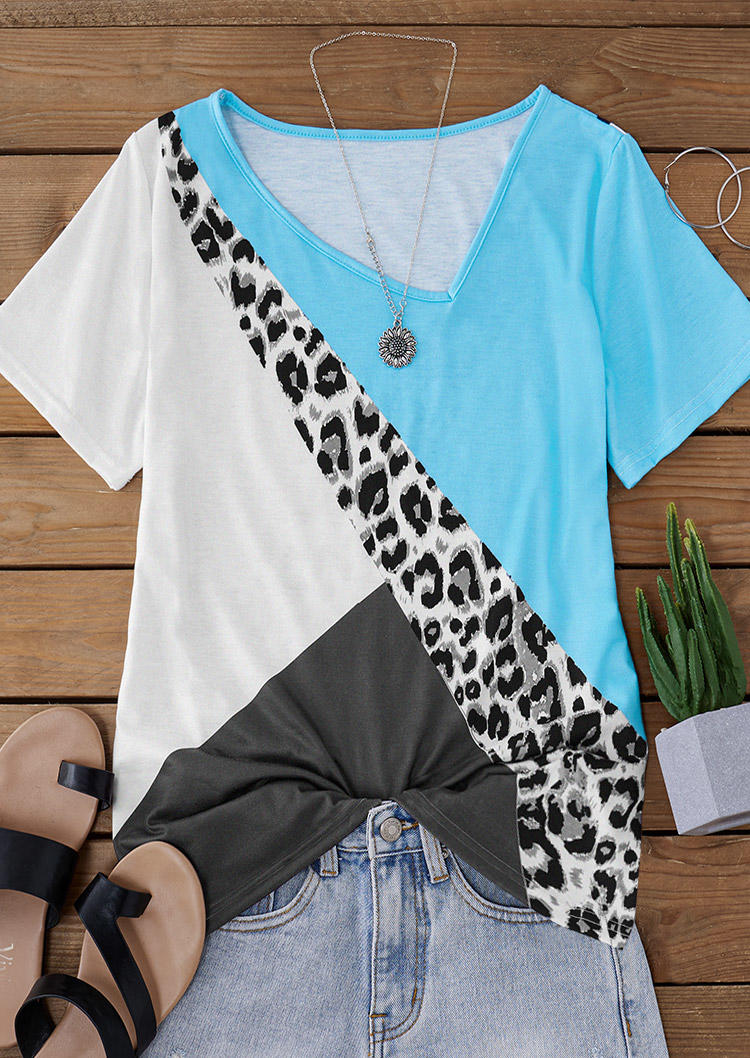 

Blouses Color Block Leopard Asymmetric Neck Blouse in Multicolor. Size: M