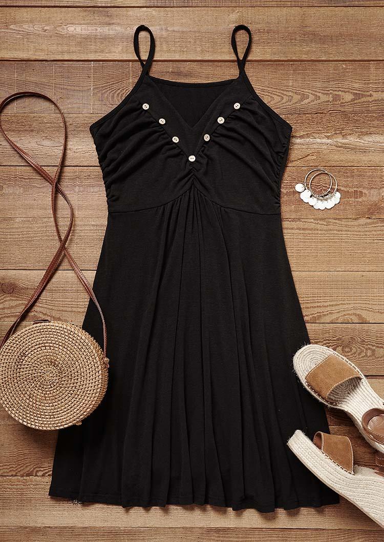 

Mini Dresses Button Ruffled V-Neck Mini Dress in Black. Size: L,M,,XL