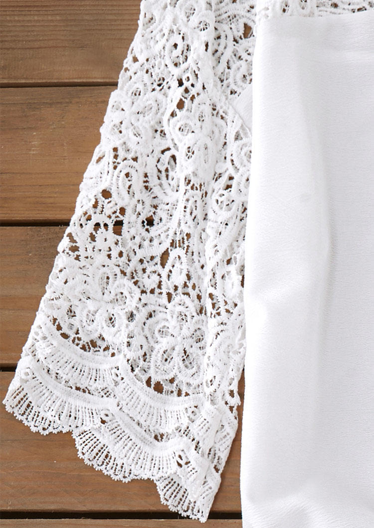 Lace Splicing Hollow Out Blouse - White