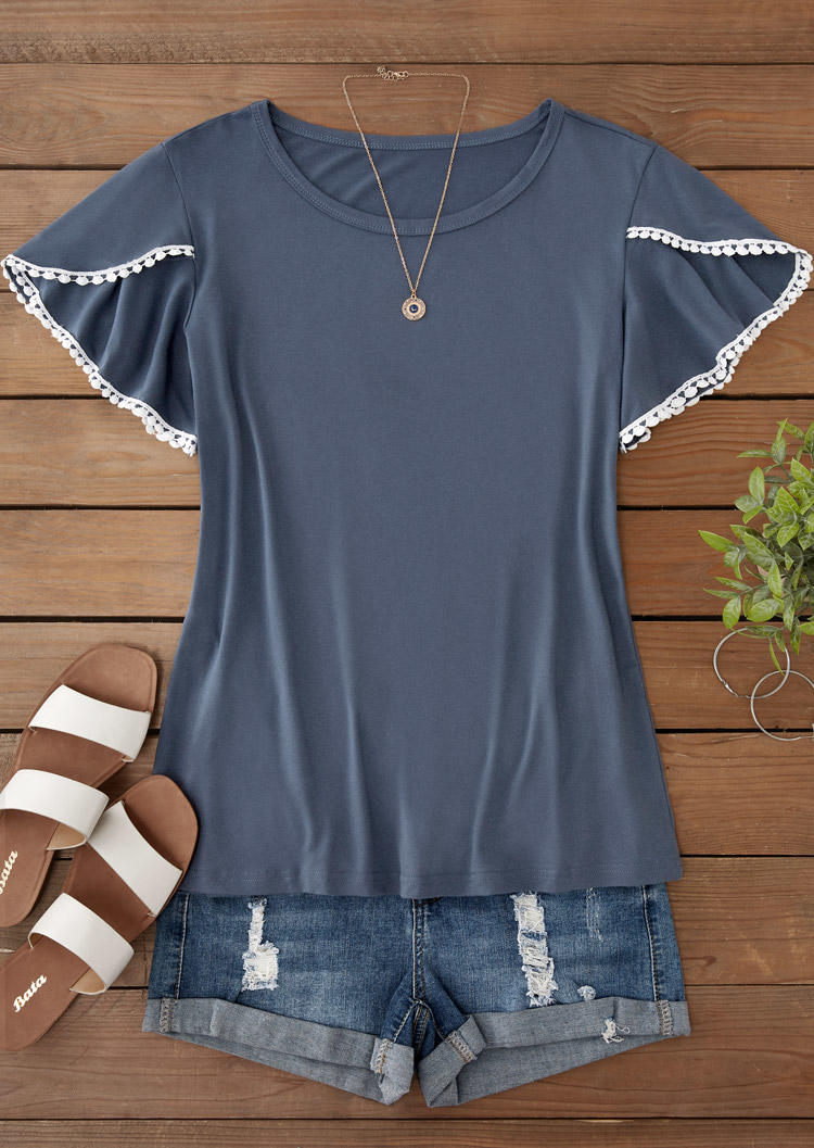 

Blouses Pom Pom Petal Sleeve O-Neck Blouse - Dark Grey in Gray. Size: L