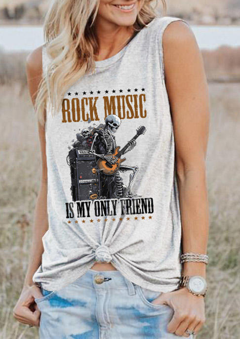 

Tank Tops Rock Music Is My Only Friend Skeleton Tank Top - Light Grey in Gray. Size: L,,XL