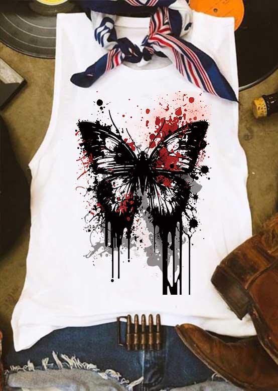 

Tank Tops Butterfly Casual O-Neck Tank Top in White. Size: L,M,,XL
