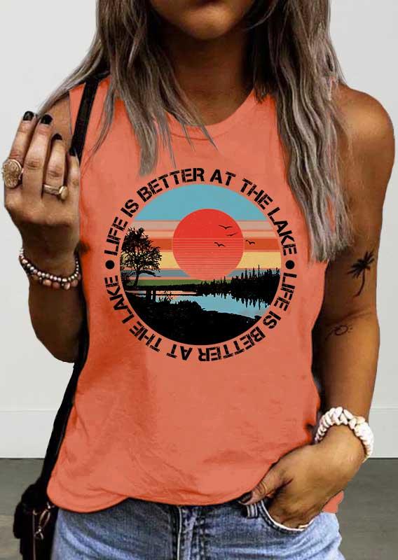 

Tank Tops Life Is Better At The Lake Tank Top in Orange. Size: L,M,,XL