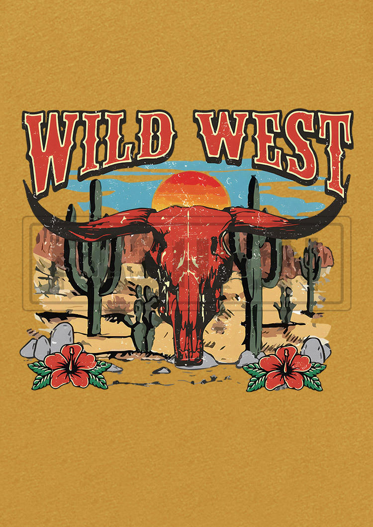 Wild West Steer Skull Cactus Floral Tank - Yellow