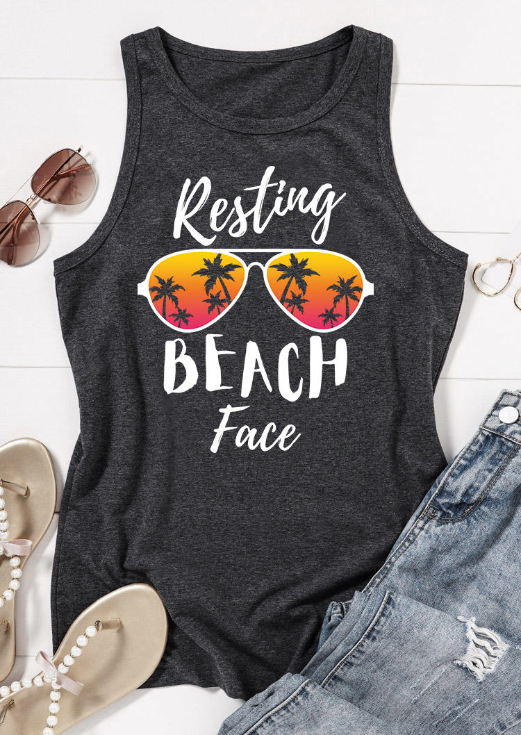 

Tank Tops Resting Beach Face Glasses Coconut Tree Tank Top - Dark Grey in Gray. Size
