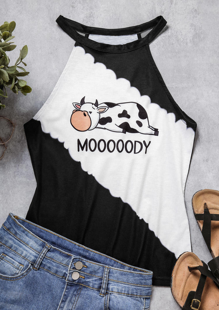 

Tank Tops Mooooody Color Block Cow Camisole in White. Size: L,M,,XL