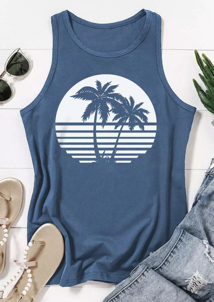 

Tank Tops Coconut Tree O-Neck Tank Top in Blue. Size