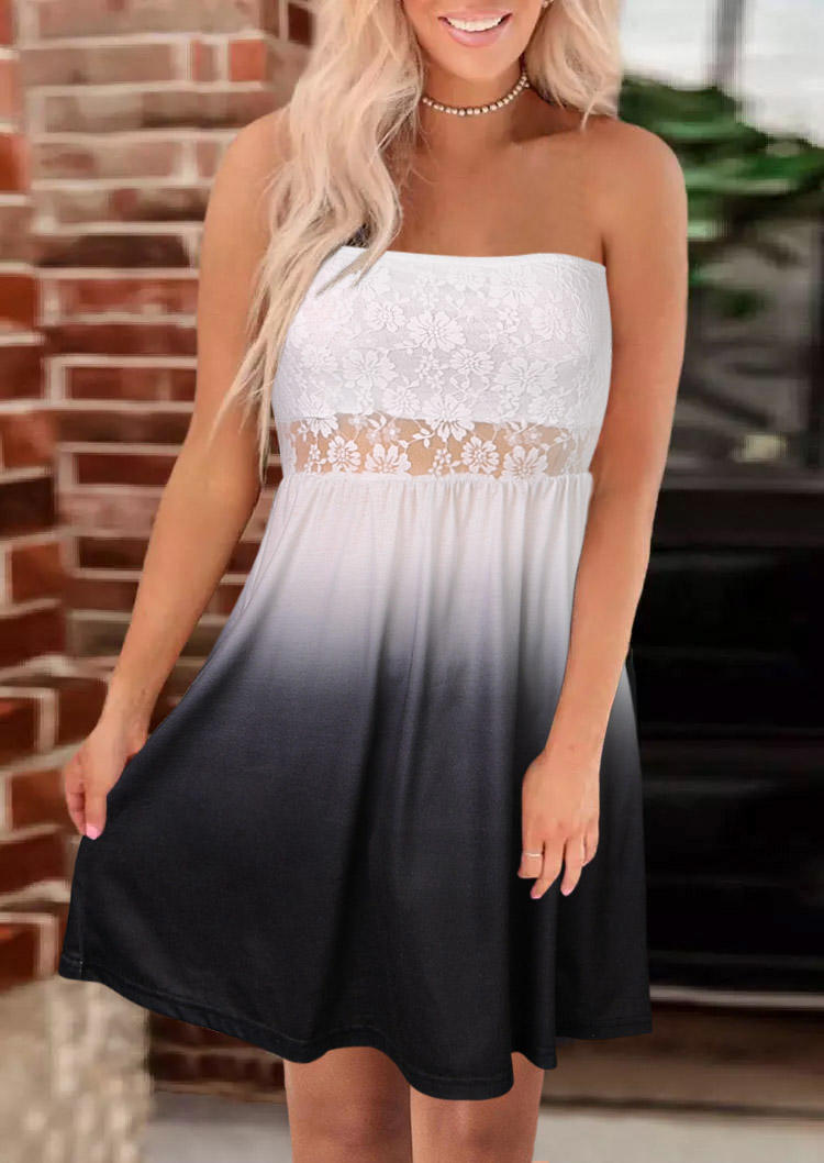 

Mini Dresses Gradient Lace Splicing Strapless Bandeau Mini Dress in Black. Size
