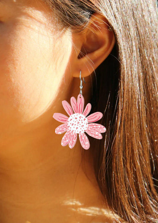 

Earrings Floral Hollow Out Hook Earrings in Pink. Size