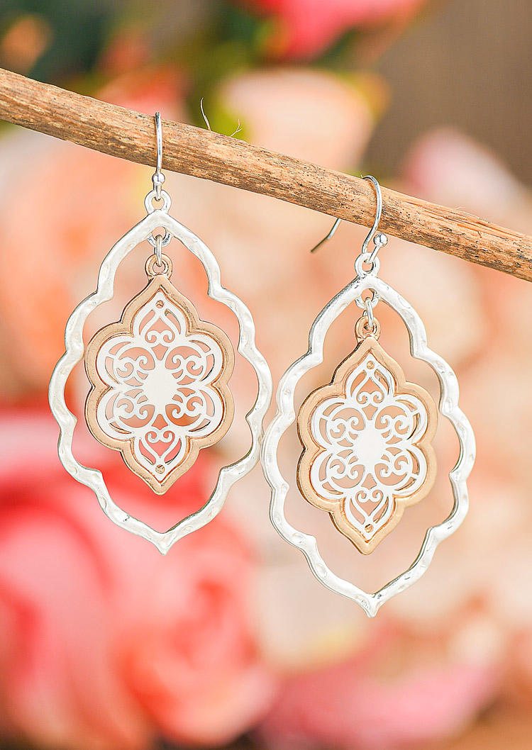 

Earrings Floral Hollow Out Alloy Hook Earrings in Silver. Size