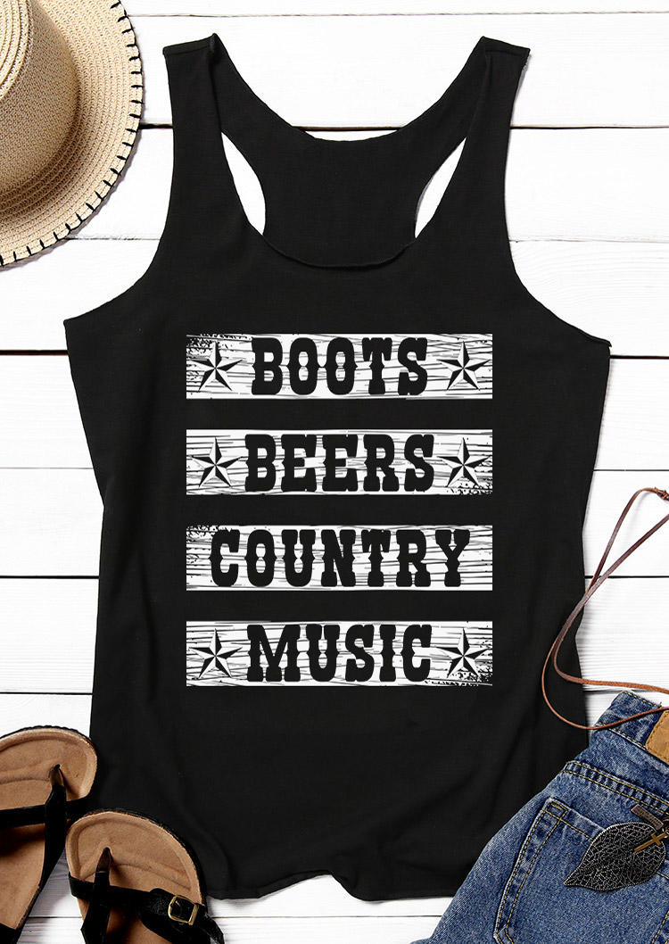 

Tank Tops Boots Beers Country Music Racerback Tank Top in Black. Size: L