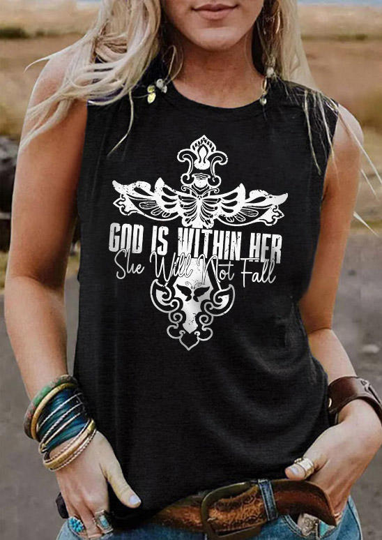 

Tank Tops God Is Within Her Cross Tank Top in Black. Size: L