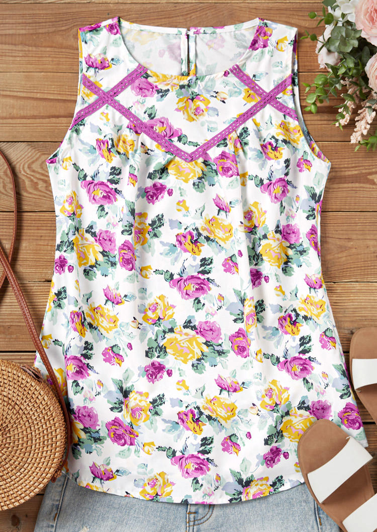 

Tank Tops Floral O-Neck Casual Tank Top in Multicolor. Size: L,M,,XL