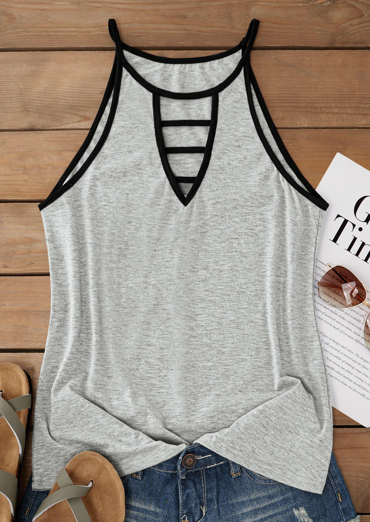 

Tank Tops Hollow Out Keyhole Neck Tank Top in Gray. Size: L,M