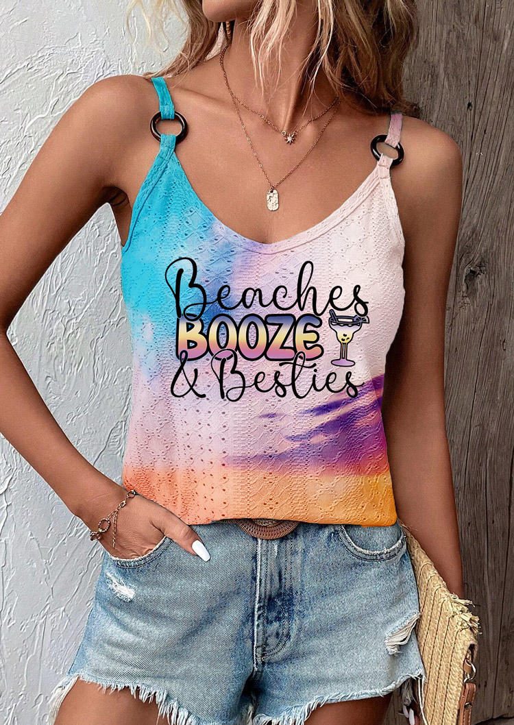 

Tank Tops Beaches Booze & Besties Tie Dye Hollow Out Camisole in Multicolor. Size: L
