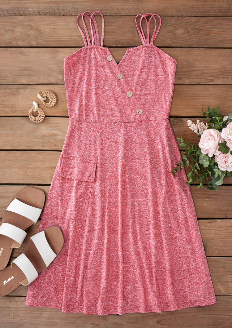 

Mini Dresses Button Pocket Notched Neck Mini Dress in Pink. Size: L,M,,XL