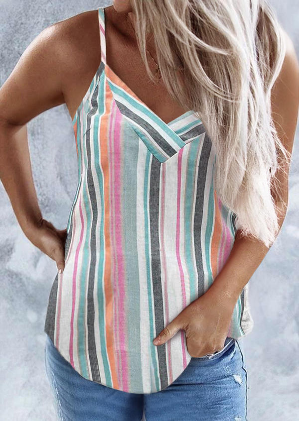 

Tank Tops Colorful Vertical Striped Spaghetti Strap Camisole in Multicolor. Size