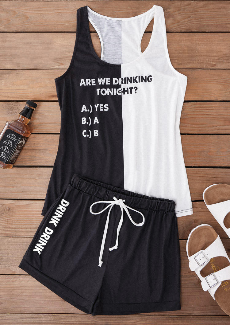 

Sleepwear Are We Drinking Tonight Color Block Racerback Tank And Shorts Pajamas Set in Multicolor. Size: L,M